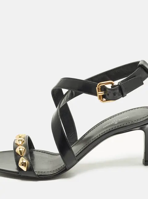 Louis Vuitton Unchain Size 36 Black Leather Ankle Strap Sandals