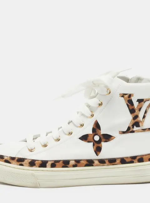 Louis Vuitton White Calf Hair and Leather Stellar High Top Sneakers Size 36
