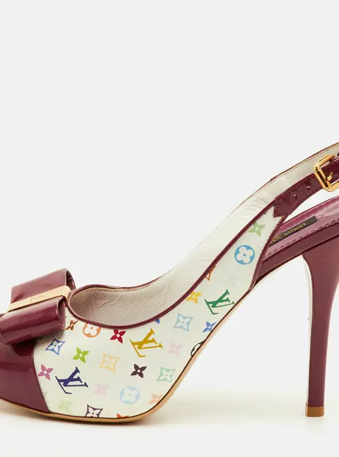 Louis Vuitton Shirley Bow Size 38 Multicolore Monogram Canvas and Patent Leather Slingback Sandals