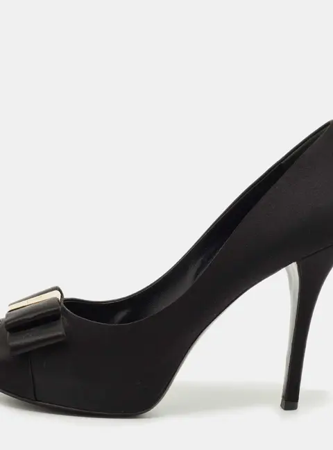 Louis Vuitton Black Satin Bow Peep Toe Pumps Size 40.5