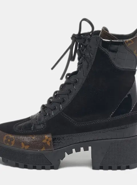 Louis Vuitton Two Tone Monogram Canvas and Leather Laureate Ankle Length Boots Size 36.5