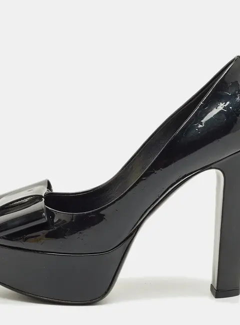 Louis Vuitton Black Monogram Patent Leather Bow Platform Pumps Size 38