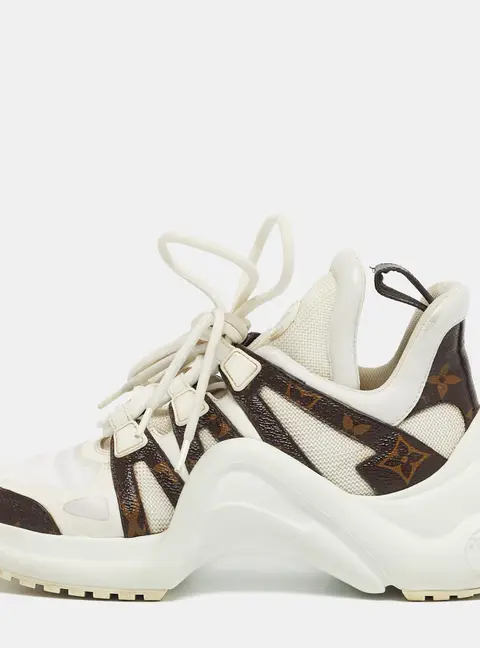 Louis Vuitton White/Brown Monogram Canvas and Mesh Archlight Lace Up Sneakers Size 37.5