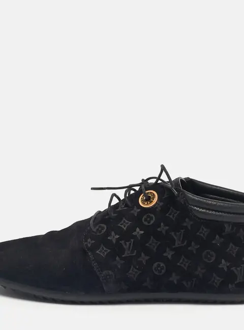 Louis Vuitton Black Monogram Suede Lace Up Sneakers Size 36