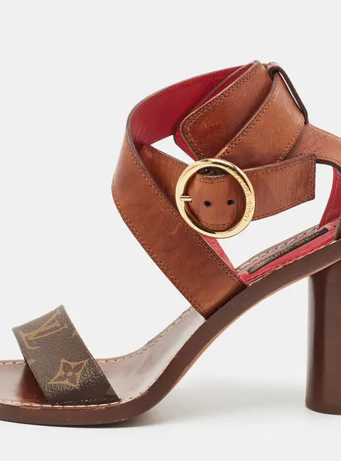 Louis Vuitton Ocean Drive Size 36 Brown Monogram Canvas and Leather Ankle Strap Sandals