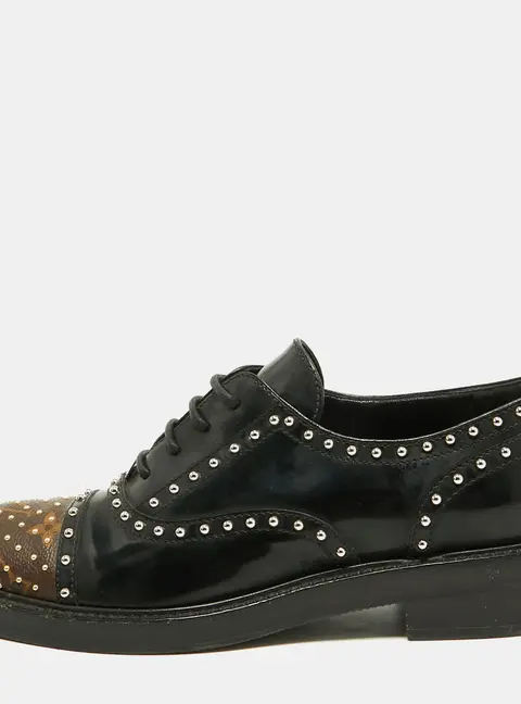 Louis Vuitton Size 36 Black Monogram Canvas and Patent Leather Studded Lace Up Oxfords