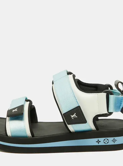 Louis Vuitton Arcade Size 36 Blue/Black Fabric and Leather Flat Sandals