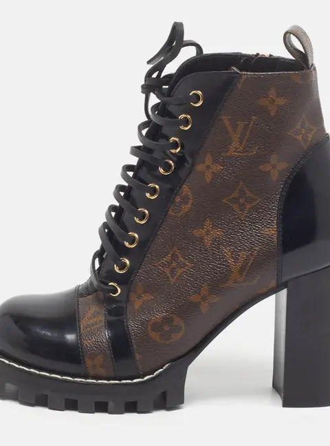Louis Vuitton Star Trail Size 38 Brown/Black Coated Canvas and Patent Leather Ankle Length Boots