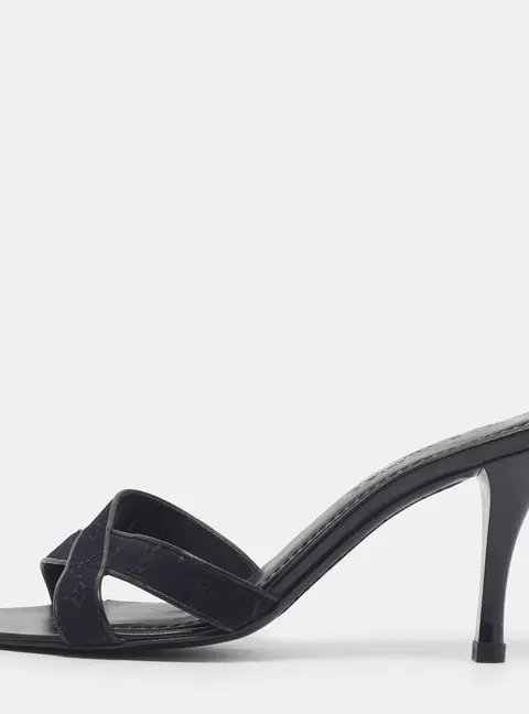 Louis Vuitton Size 40.5 Black Monogram Fabric Crisscross Mules