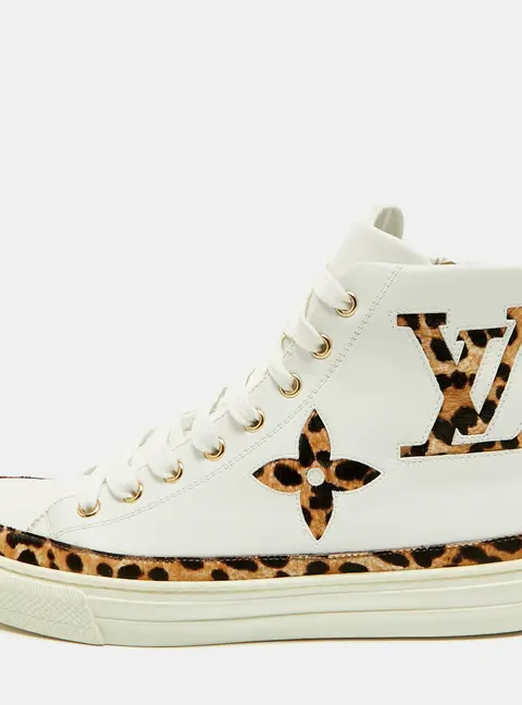 Louis Vuitton Stellar Size 39 White/Brown Leopard Print Calf Hair and Leather High Top Sneakers