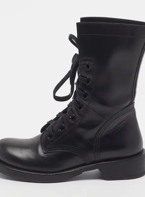 Louis Vuitton Size 36.5 Black/Brown Leather and Monogram Canvas Combat Boots