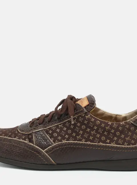 Louis Vuitton Size 39 Brown Monogram Fabric and Embossed Python Leather Trim Low Top Sneakers