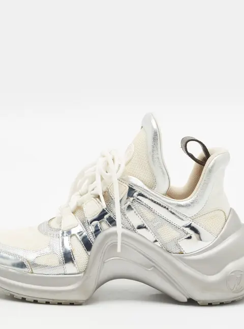 Louis Vuitton Archlight Size 37.5 White/Silver Leather and Mesh Lace Up Sneakers