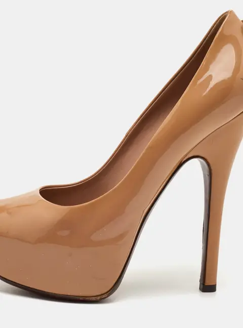 Louis Vuitton Oh Really! Size 36.5 Beige Patent Leather Peep Toe Platform Pumps
