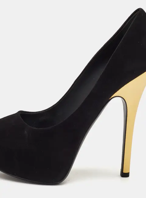 Louis Vuitton Oh Really! Size 36.5 Black Suede Peep Toe Platform Pumps