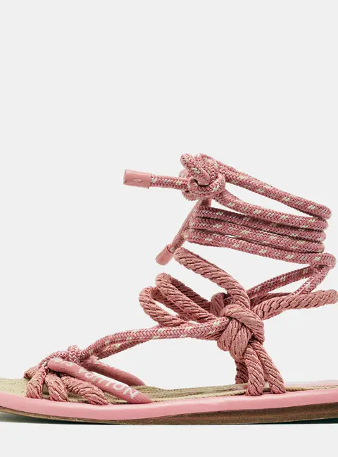 Louis Vuitton Maia Size 38 Pink Fabric and Rope Ankle Strap FFlat Sandals