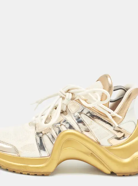 Louis Vuitton Archlight Size 37.5 Gold Leather and Mesh Lace Up Sneakers