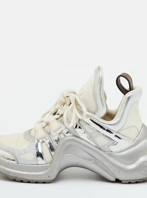 Louis Vuitton Archlight Size 38 White/Silver Mesh and Leather Lace Up Sneakers