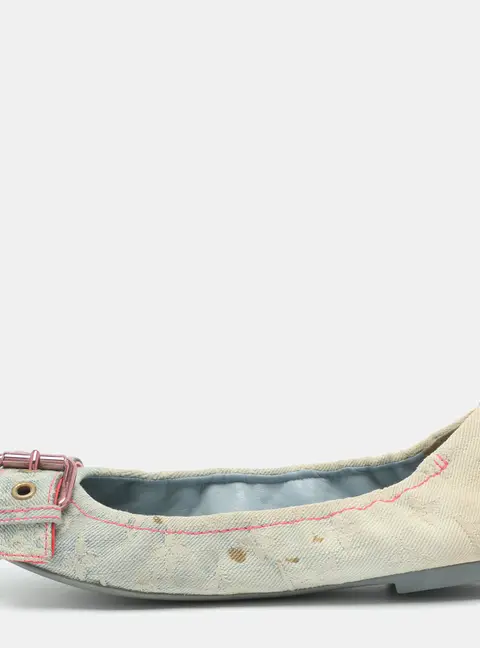 Louis Vuitton Size 37 Blue Monogram Denim Scrunch Buckle Ballet Flats