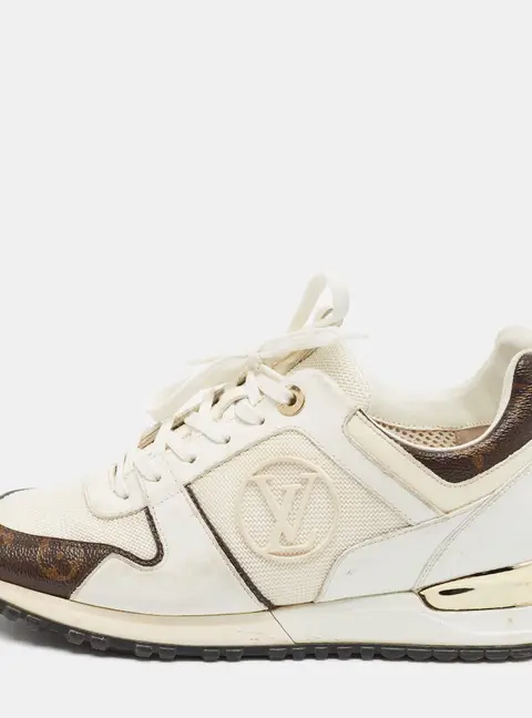 Louis Vuitton Run Away Size 38.5 White/Brown Monogram Canvas and Leather Low Top Sneakers