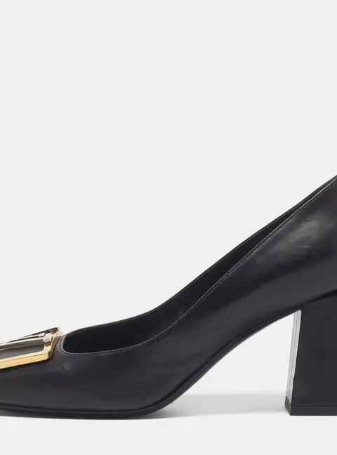 Louis Vuitton Madeleine Size 38 Black Leather Block Heel Pumps