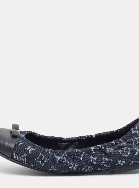 Louis Vuitton Elba Size 38 Navy Blue Monogram Denim and Leather Ballet Flats