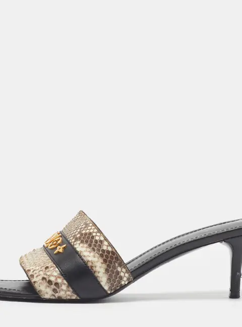 Louis Vuitton Size 39 Tricolor Leather and Python Logo Slide Sandals