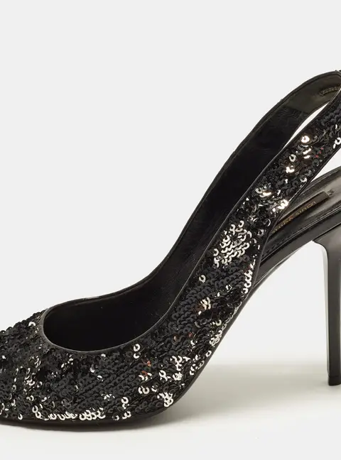 Louis Vuitton Liza Size 40 Black Sequins Slingback  Pumps