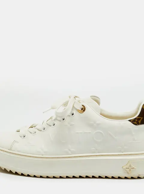 Louis Vuitton Time Out Size 37.5 White/Brown Monogram Canvas and Leather Low Top Sneakers