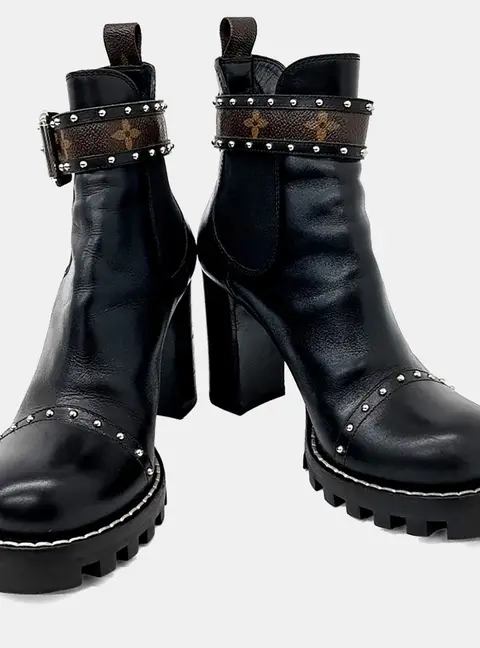 Louis Vuitton Black Leather Silver Studded Ankle Boots EU 38