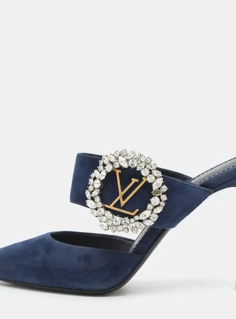 Louis Vuitton Madeleine Size 36.5 Blue Suede Pointed Toe Mules