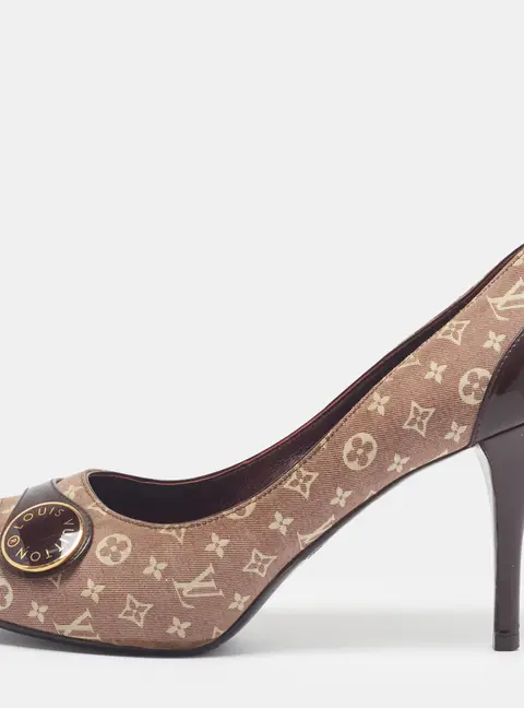 Louis Vuitton Size 38.5 Burgundy Canvas and Patent Leather Peep Toe Pumps