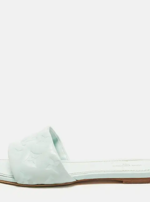 Louis Vuitton Revival Size 37 Blue Monogram Leather Flat Slides