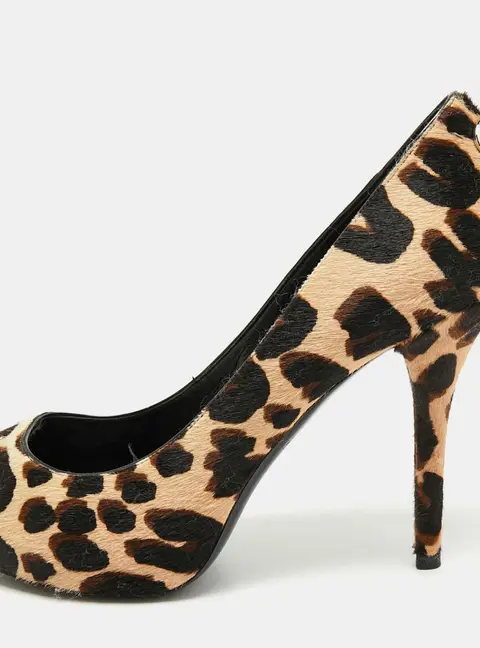 Louis Vuitton Oh Really! Size 38 Brown Leopard Print Calf Hair Peep Toe Platform Pumps