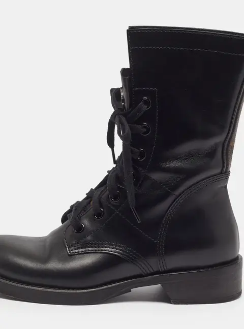 Louis Vuitton Wonderland Ranger Size 38.5 Black Leather Combat Boots