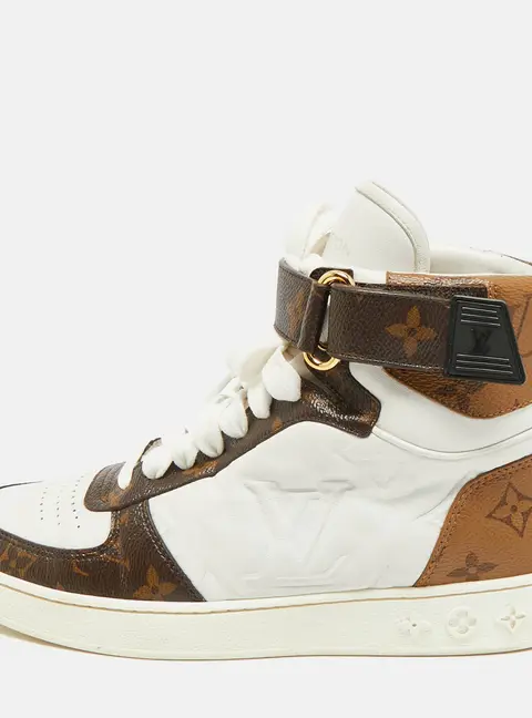 Louis Vuitton Boombox Size 39 White Leather and Monogram Reverse Canvas High Top Sneakers