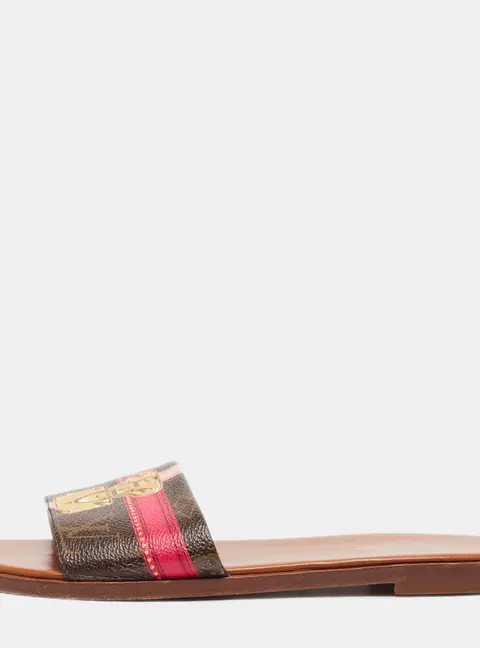 Louis Vuitton Lock It Size 37.5 Brown Monogram Canvas Flat Slides