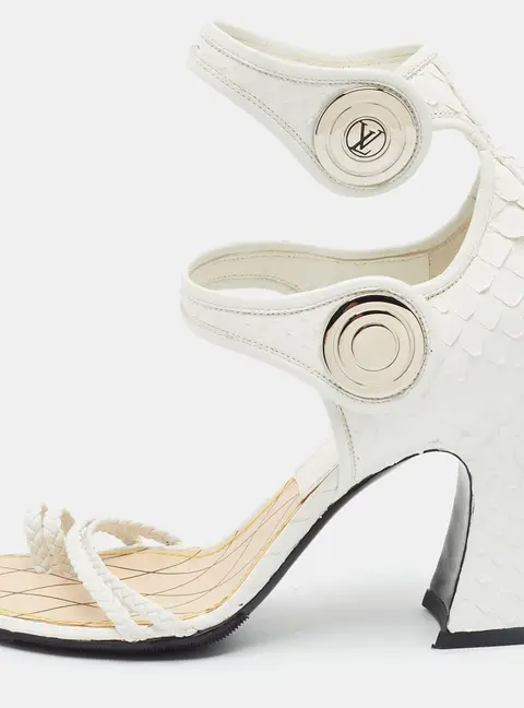 Louis Vuitton Size 38 White Python Leather  Strappy  Sandals