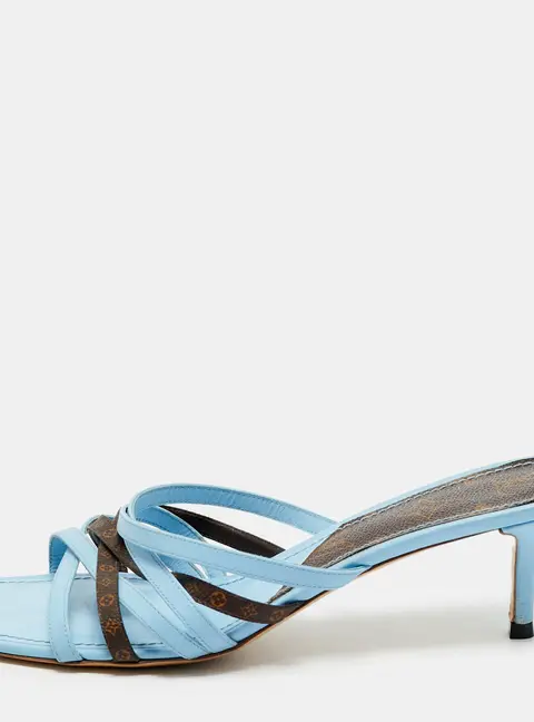 Louis Vuitton Size 41 Blue/Brown Monongram Canvas and Leather Slide Sandals