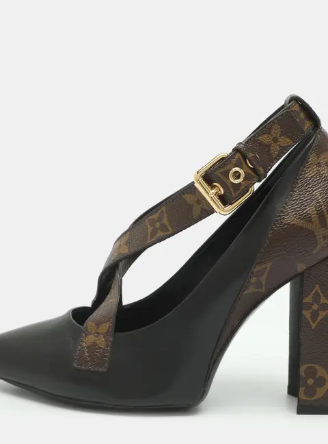 Louis Vuitton Matchmake Size 35.5 Black Monogram Canvas And Leather Cross Pumps