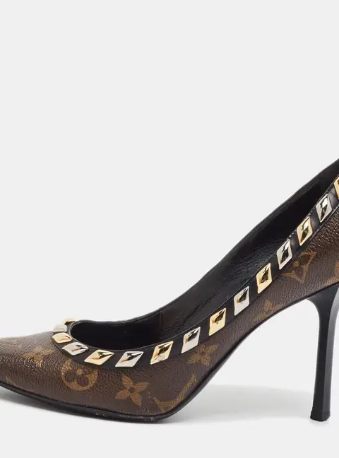 Louis Vuitton Elorado Size 37 Brown/Black Monogram Canvas and Leather Studded Pumps