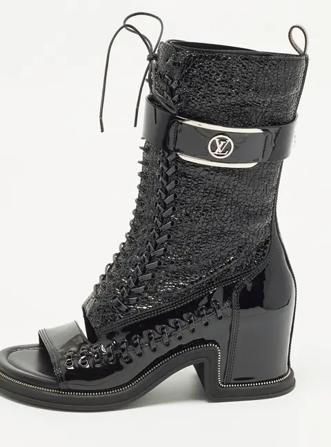 Louis Vuitton Moonlight Size 39 Black Leather and Patent Leather Knee Length Boots