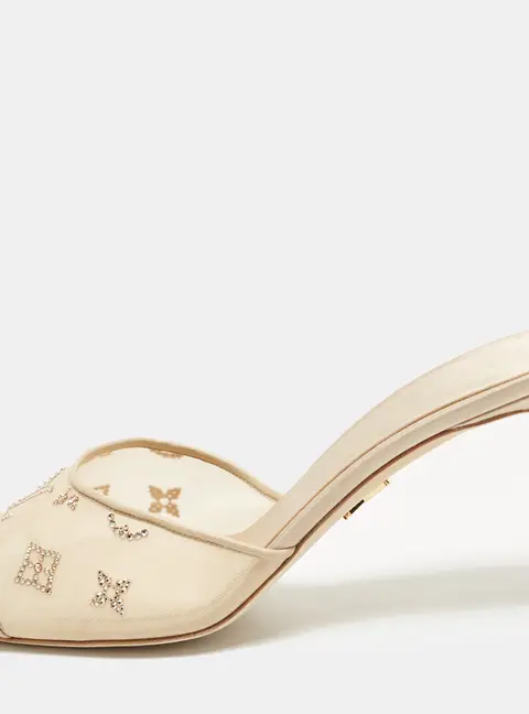 Louis Vuitton Revival Size 40 Beige Lace and Satin Slide Sandals