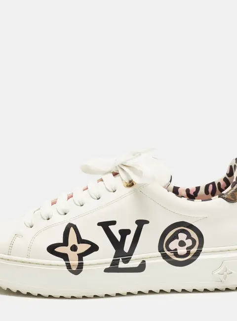 Louis Vuitton Time Out Size 38.5 White Monogram Canvas and Leather Low Top Sneakers