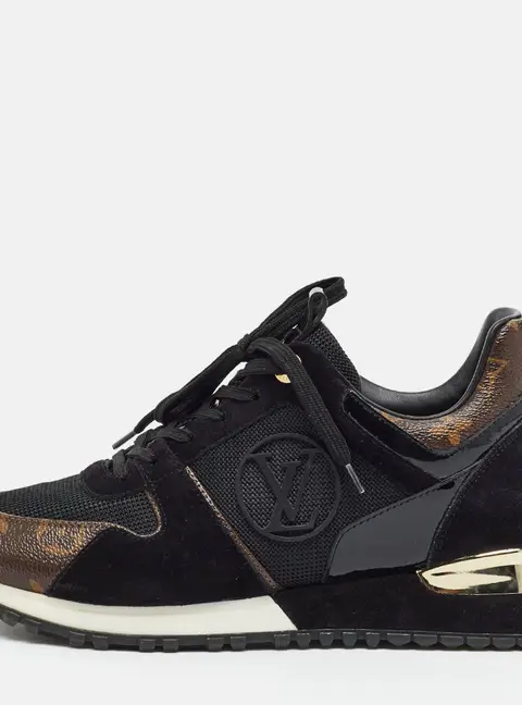 Louis Vuitton Run Away Size 38 Black/Brown Monogram Canvas and Suede Lace Up Sneakers