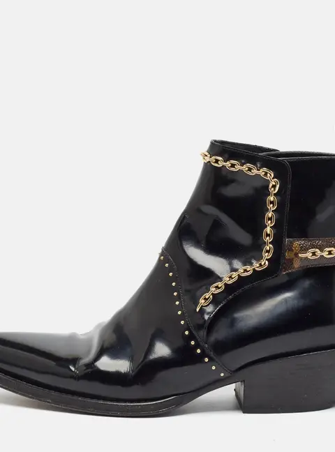 Louis Vuitton Matador Size 38.5 Black Canvas and Patent Leather Ankle Length Boots