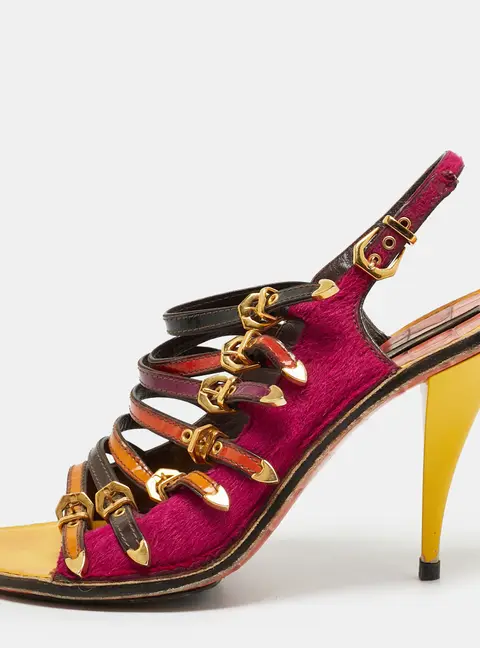 Louis Vuitton Size 39.5 Multicolor Calf Hair and Leather Slingback Sandals