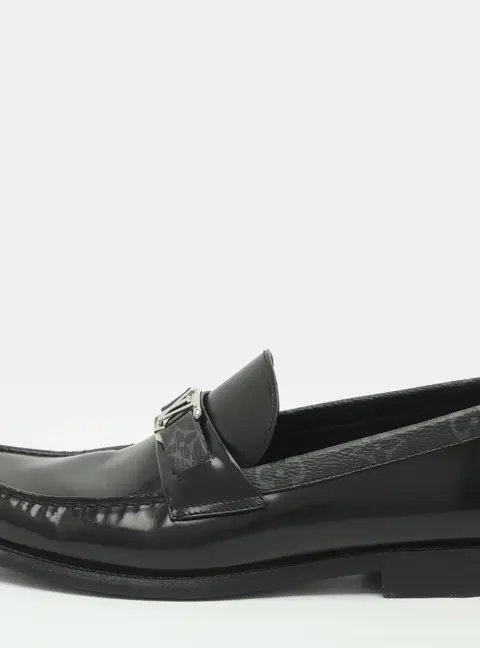 Louis Vuitton Major Size 39.5 Black Monogram Eclipse and Leather Loafers