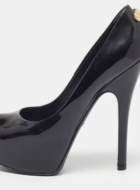 Louis Vuitton Oh Really! Size 37.5 Black Patent Leather Peep Toe Pumps