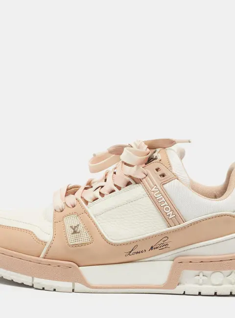 Louis Vuitton LV Trainer Size 37.5 Pink/White Nubuck and Leather Low Top Sneakers